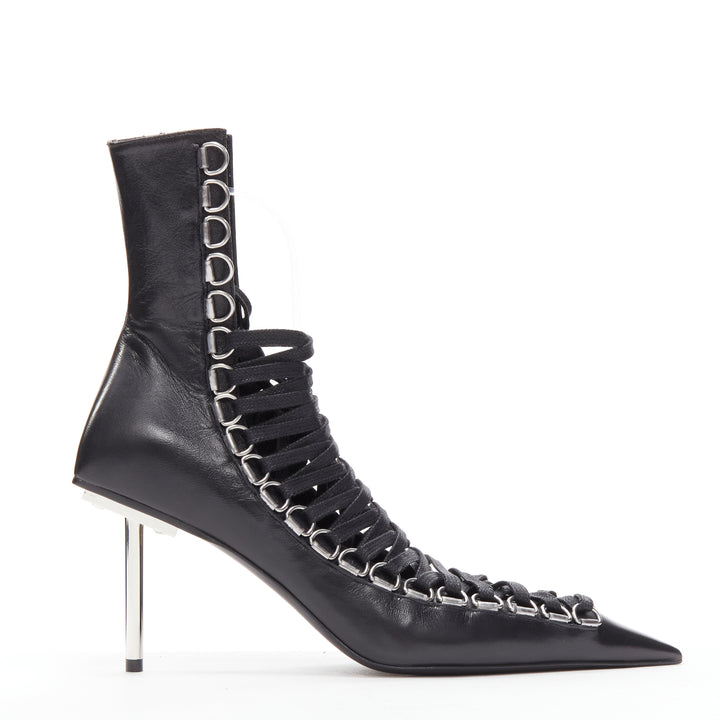BALENCIAGA Demna Runway Corset 80 black leather silver metal lace up bootie EU36