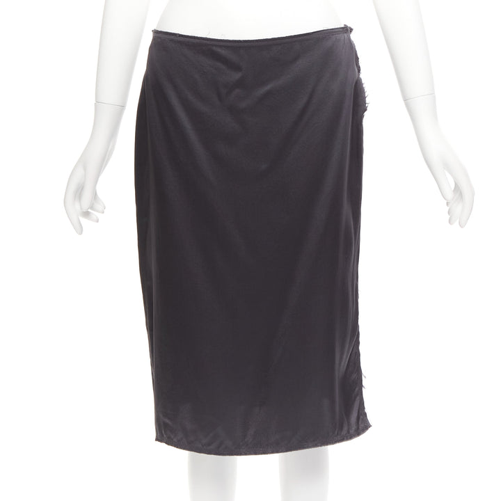 LANVIN 2004 100% silk grey raw edge fabric button low waist midi skirt  FR38 M