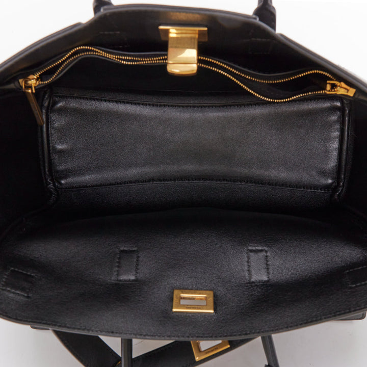BALENCIAGA Demna Bel Air Small black leather gold hardware multi pocket bag