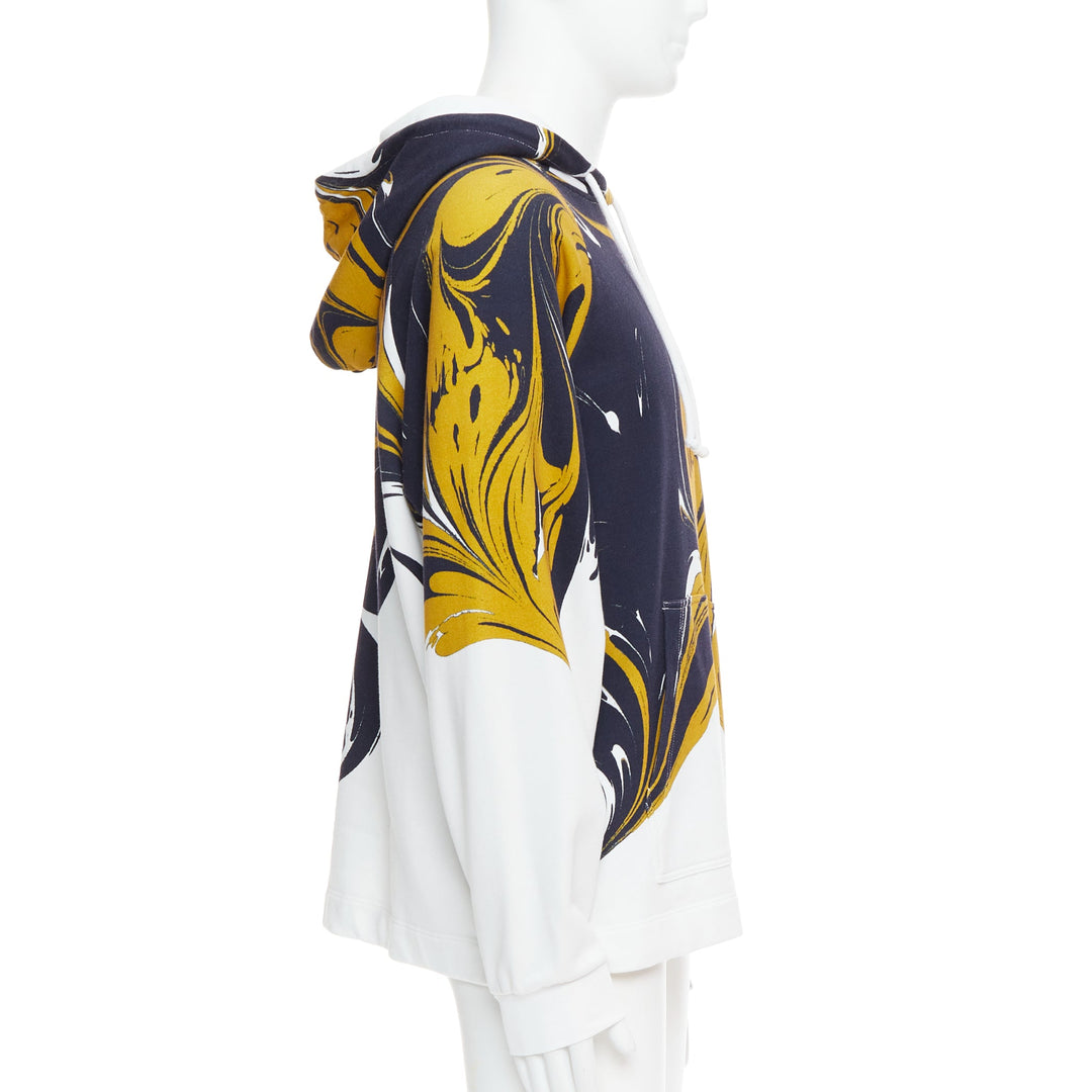 DRIES VAN NOTEN yellow black white marble swirl print cotton hoodie S