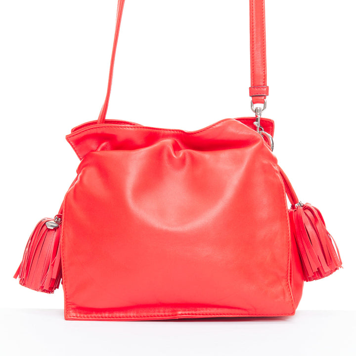 LOEWE Vintage Flamenc Tassel red soft leather anagram crossbody bucket bag