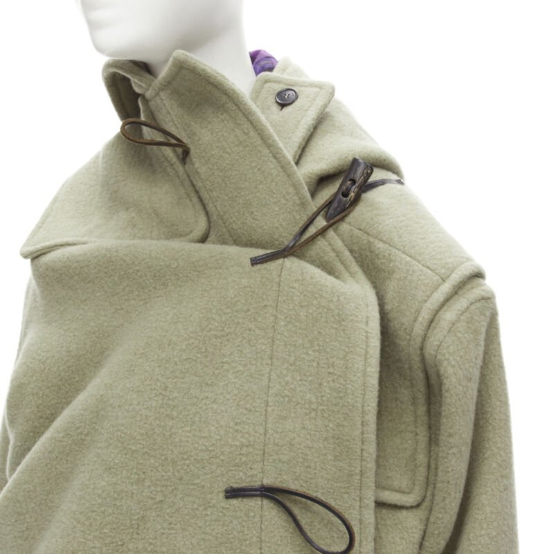 BALENCIAGA 2018 Runway Pulled khaki grey toggle wrap coat M