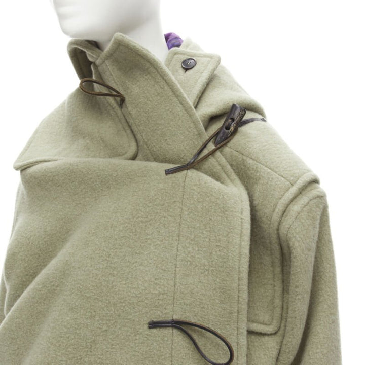 BALENCIAGA 2018 Runway Pulled khaki grey toggle wrap coat M