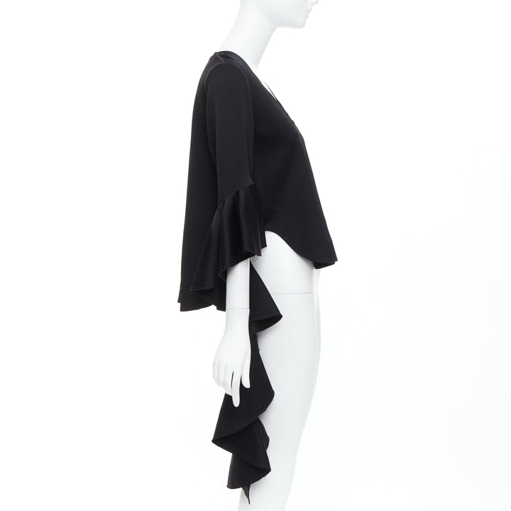 ELLERY black cascade sleeves high low hem V-neck top UK8 S