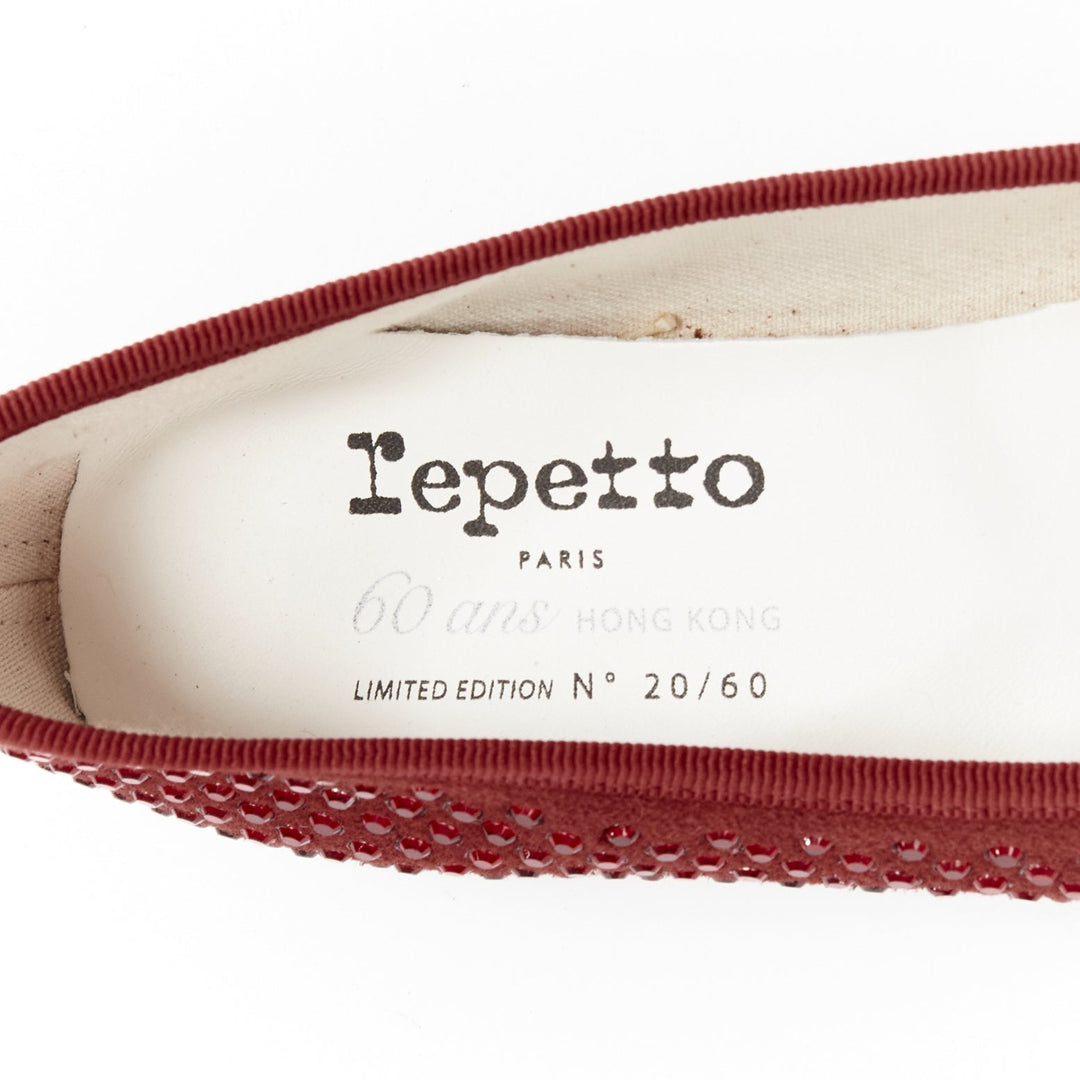 REPETTO 60 Anniversary Limited Edition red crystal suede ballet flats EU37