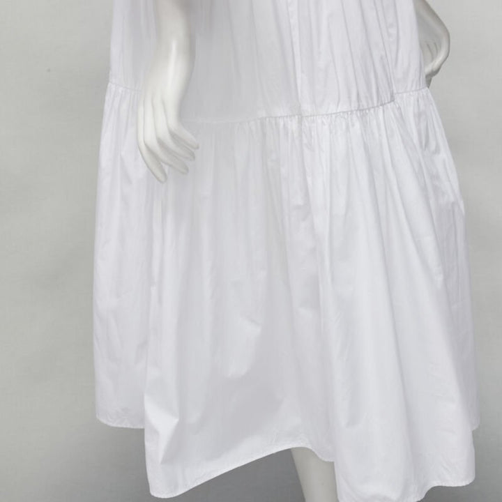 CECILIE BAHNSEN Amy white cotton poplin tiered shirred flared moumou dress UK6 S