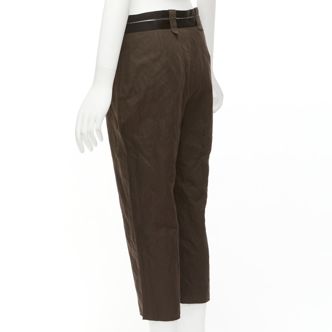 LANVIN 2005 dark brown black cotton blend sheer waistband crop pants FR40 L