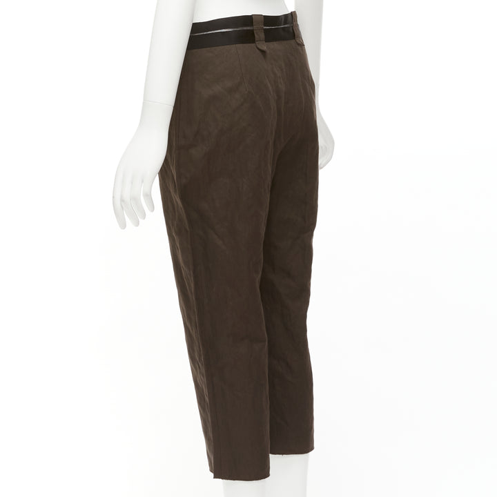 LANVIN 2005 dark brown black cotton blend sheer waistband crop pants FR40 L
