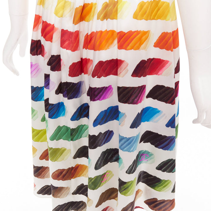 CHANEL Karl Lagerfeld 2014 Runway Colorama icon brush silk top skirt FR34 XS