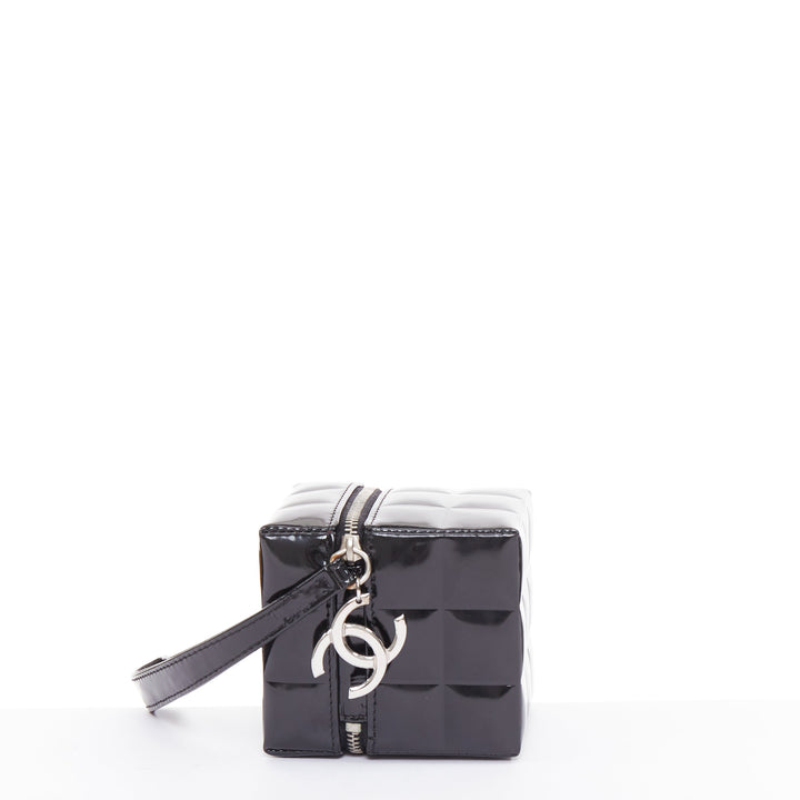 CHANEL 2003 black patent leather Rubiks Cube CC logo clutch bag