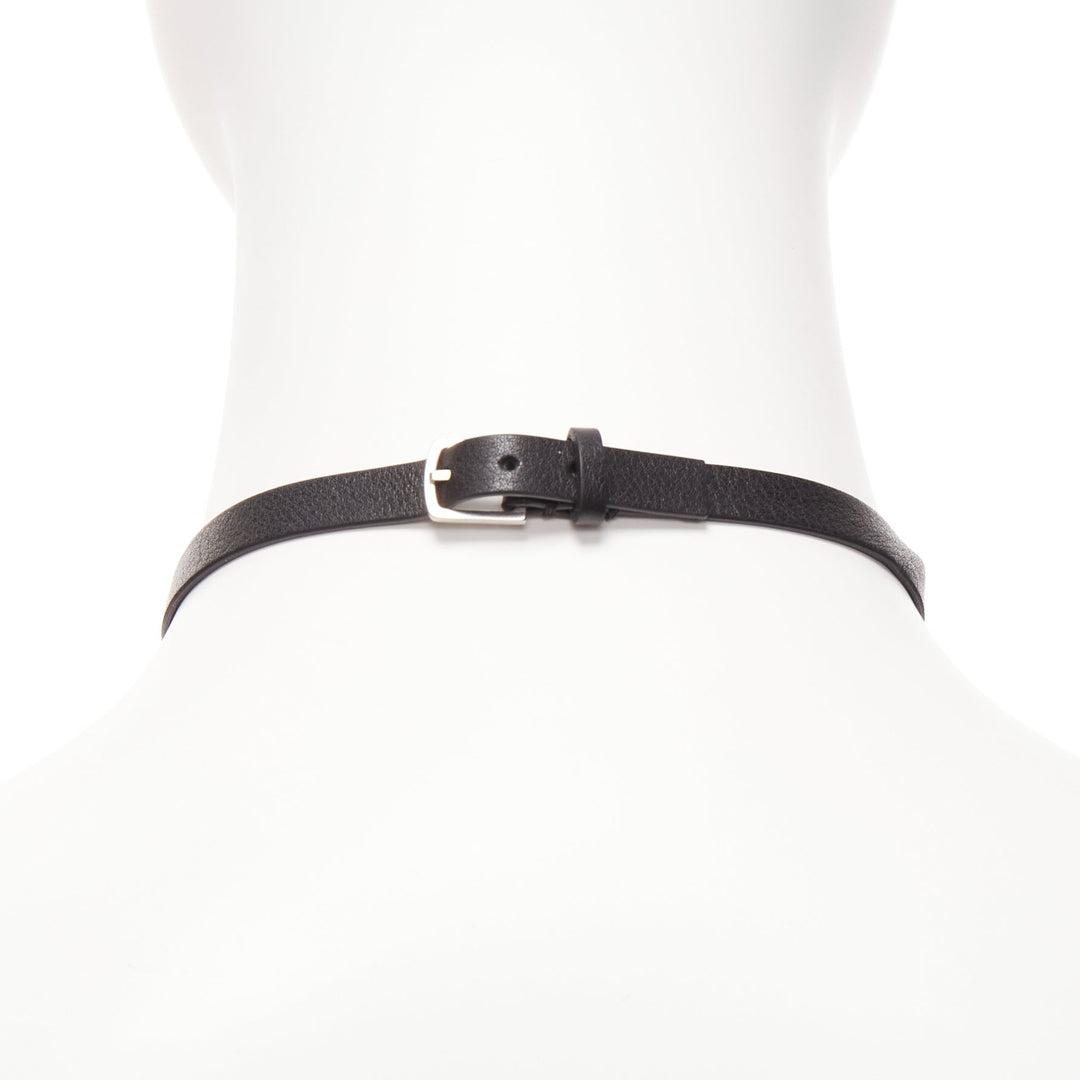 CHRISTIAN DIOR blue marble logo star charm black leather short choker