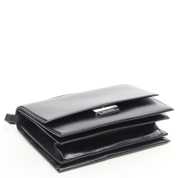 SAINT LAURENT Babylone black smooth leather top handle  flap crossbody bag