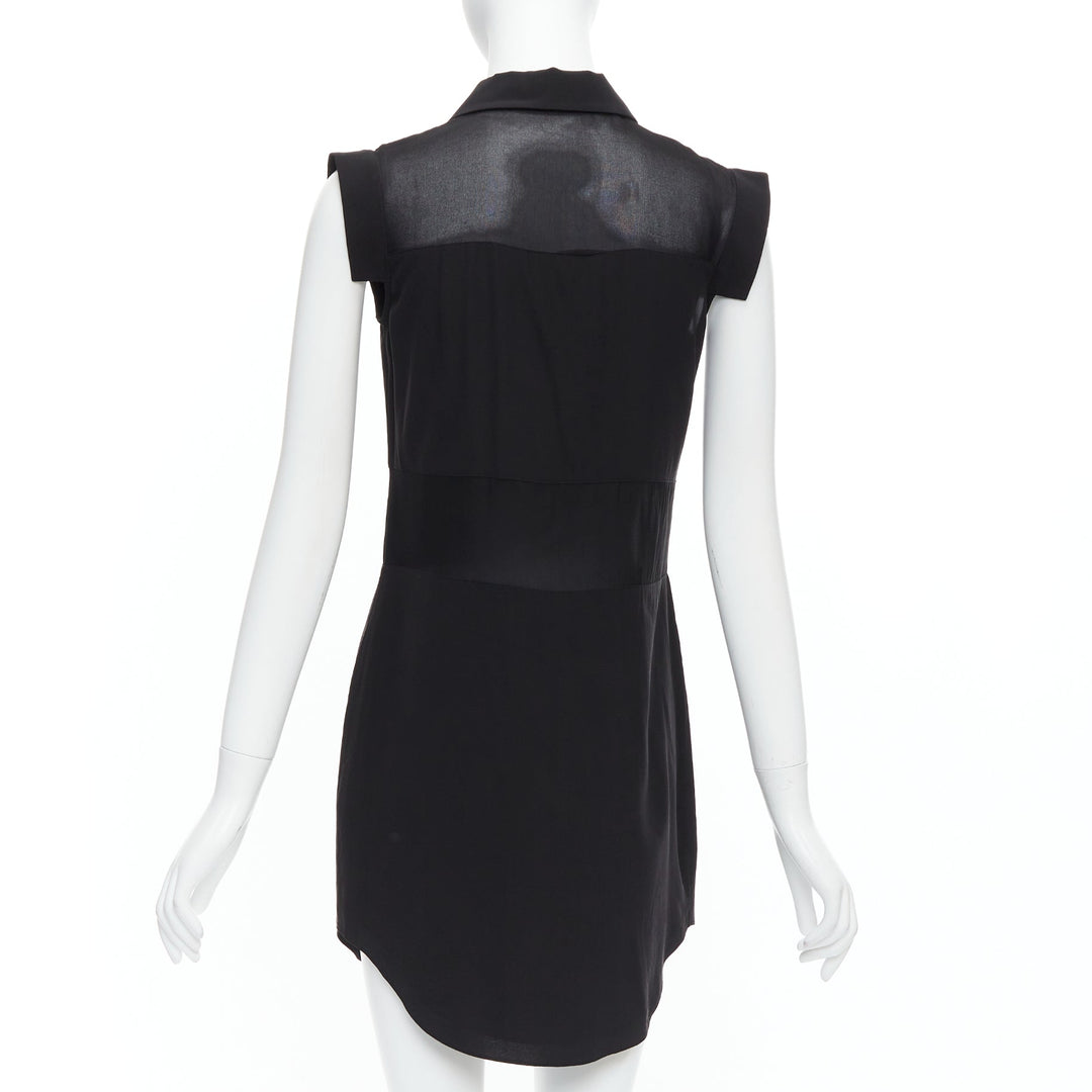 T ALEXANDER WANG black sheer silk blend panelled cap sleeve button dress XS