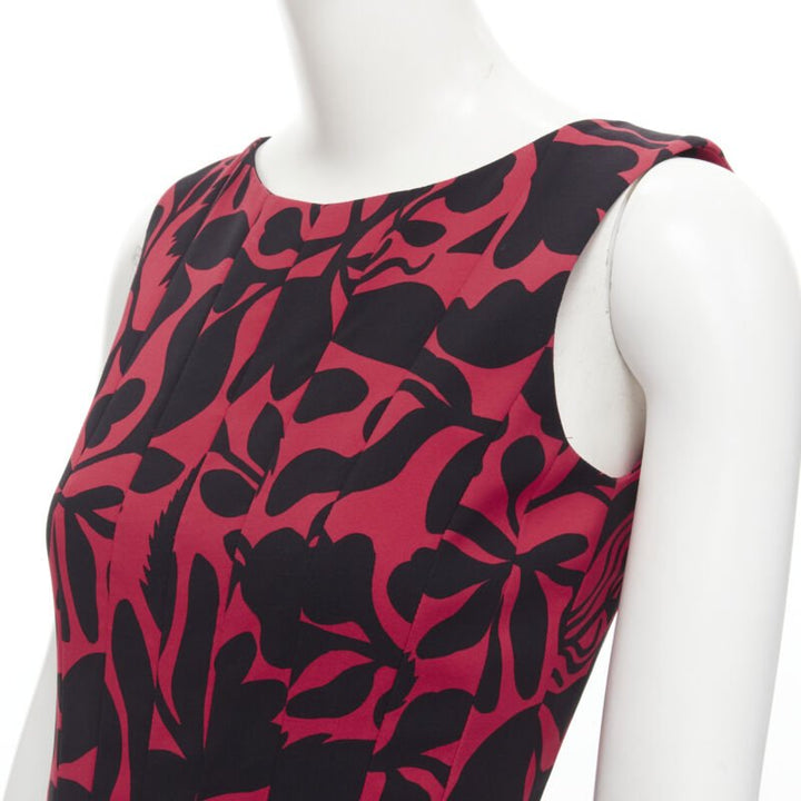 OSCAR DE LA RENTA red black floral print panelled fit flared dress XS