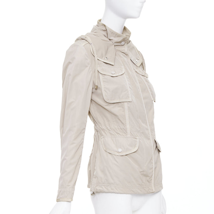 MONCLER Roxane Giubotto beige nylon military cargo pocket jacket Sz.0 XS