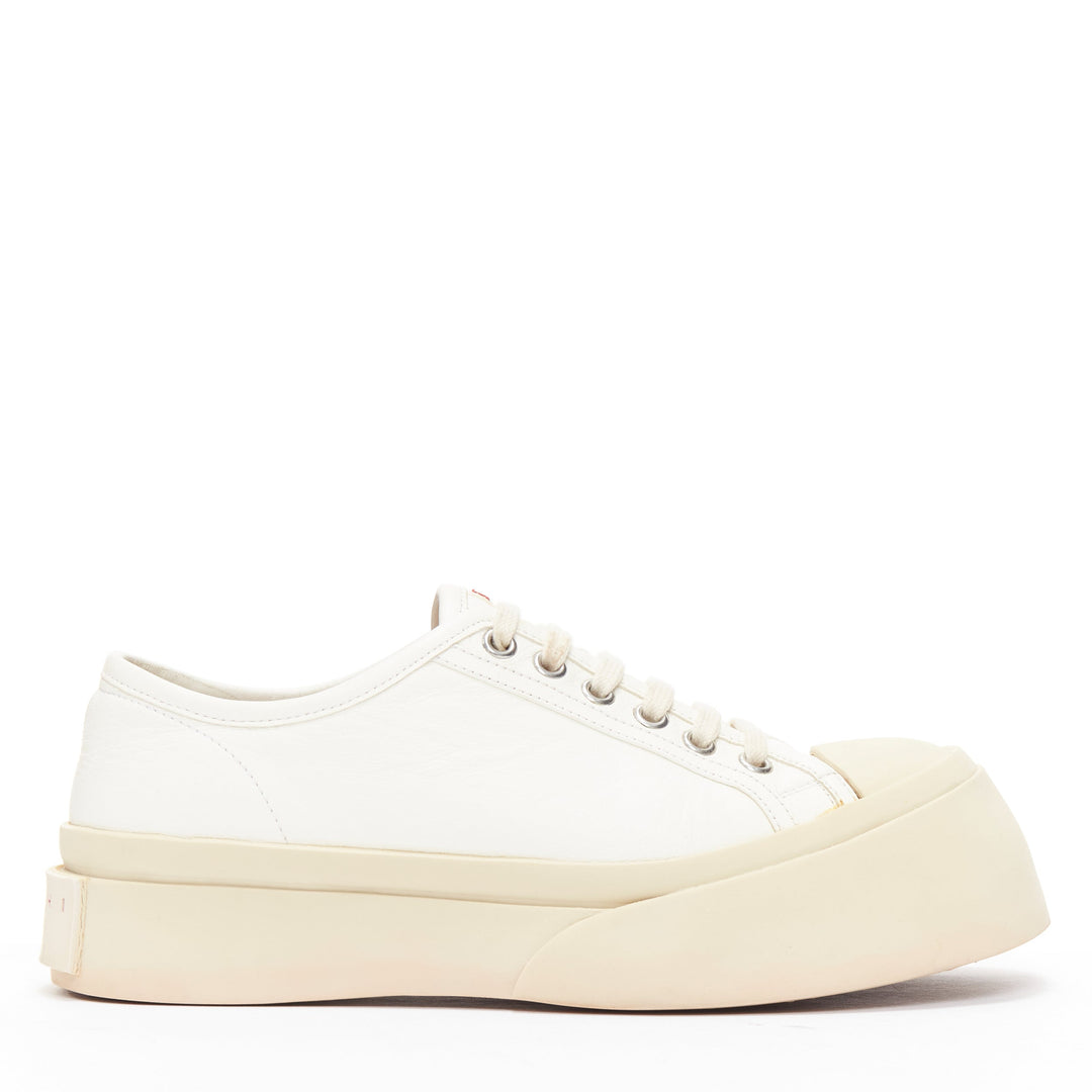 MARNI Pablo white leather chunky wide toe lace up low top sneakers EU36