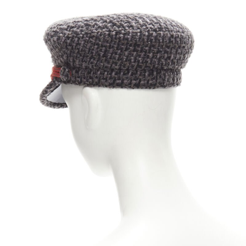 CHANEL 18A Parus Hamburg Runway grey tweed red braid black patent sailor hat S