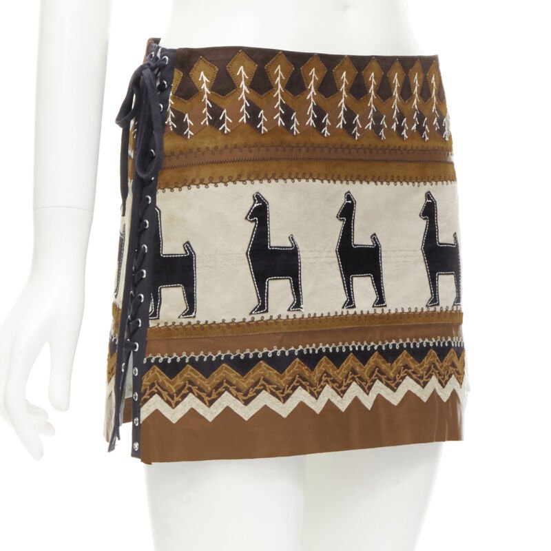 rare D&G DOLCE GABANNA Native American aboriginal aztec suede mini skirt S