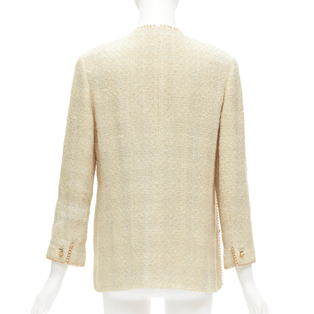 CHANEL Karl Lagerfeld 99P Vintage pearl trim boucle tweed jacket FR40 L