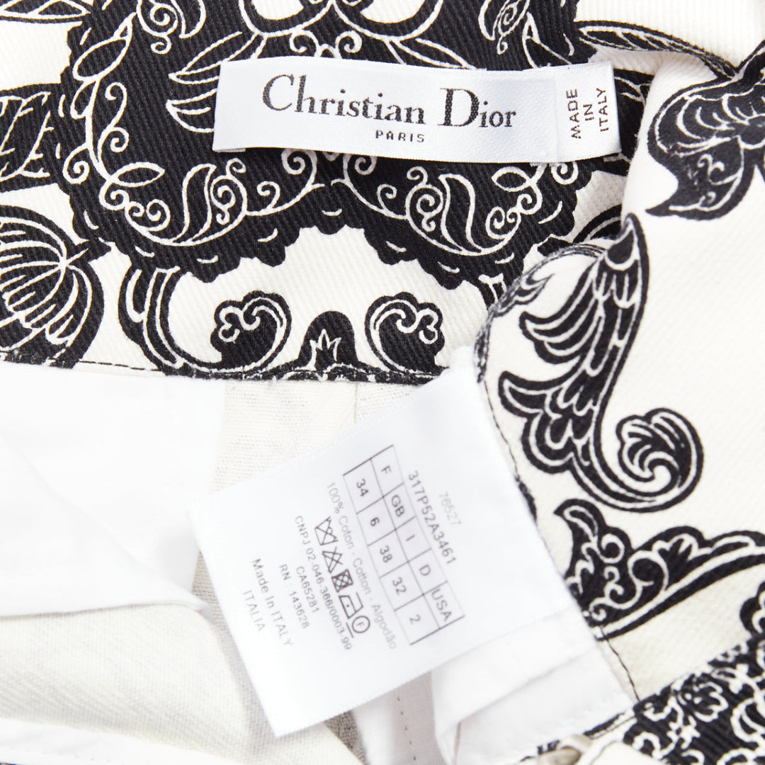 CHRISTIAN DIOR black white cotton handkerchief double belt shorts FR34 XS