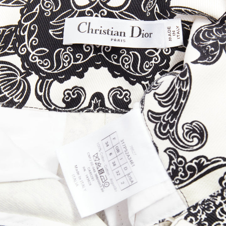 CHRISTIAN DIOR black white cotton handkerchief double belt shorts FR34 XS