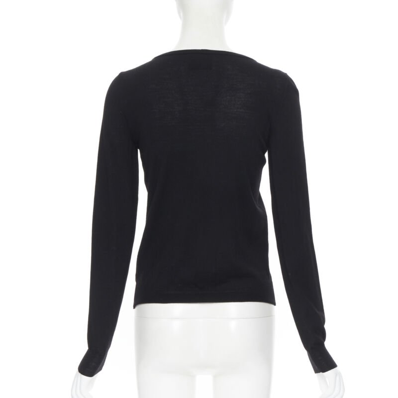 LANVIN ALBER ELBAZ 2008 fleece wool black signature grosgrain ribbon sweater S