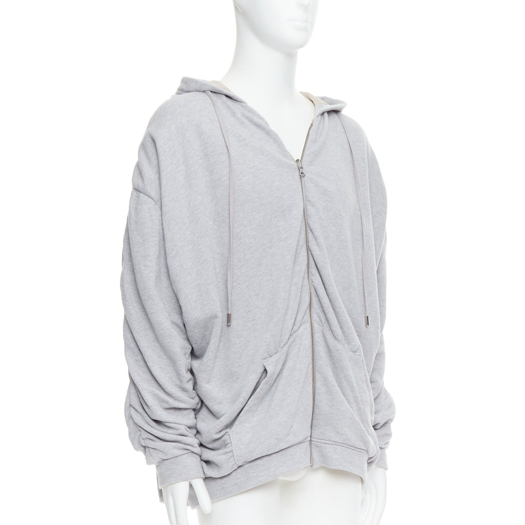 Y PROJECT grey cotton nude jersey lined gathered sleeves hoodie S
