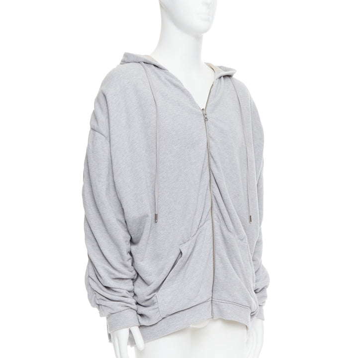 Y PROJECT grey cotton nude jersey lined gathered sleeves hoodie S