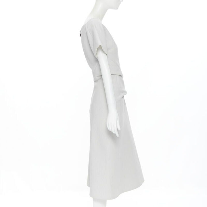 MATICEVSKI 2017 Meta light grey cloque draped gathered waist dress UK6 XS
