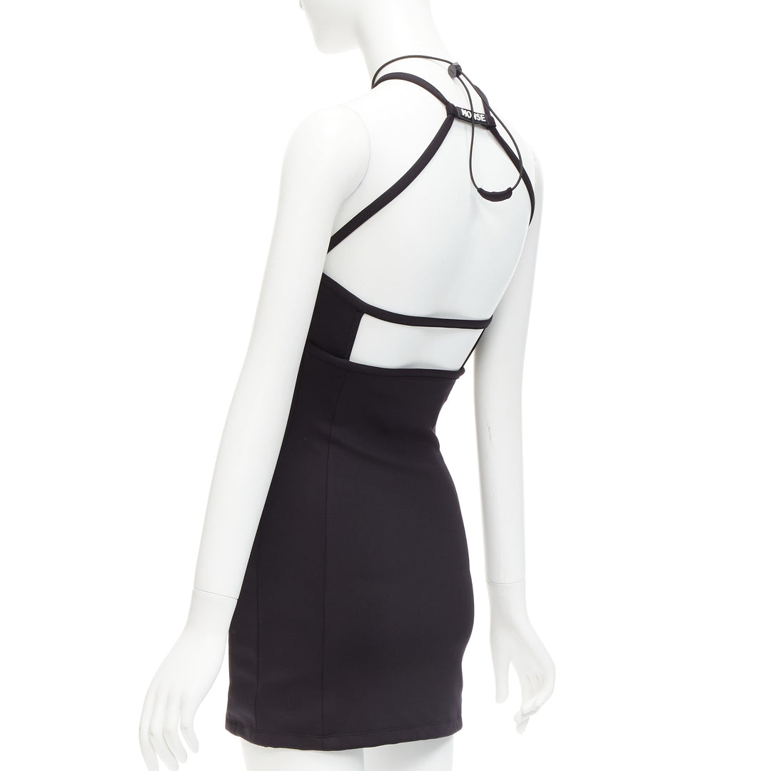 MONSE black jersey white logo back sportif bungee strap halter mini dress XS