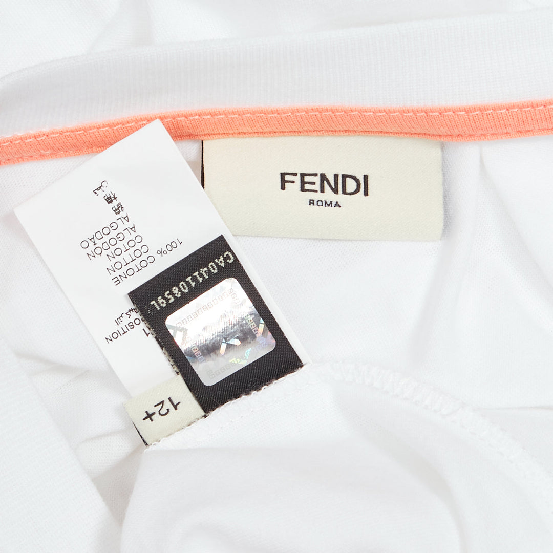 FENDI KIDS Angry Monster Butterfly applique white cap sleeve long tshirt 12Y XS
