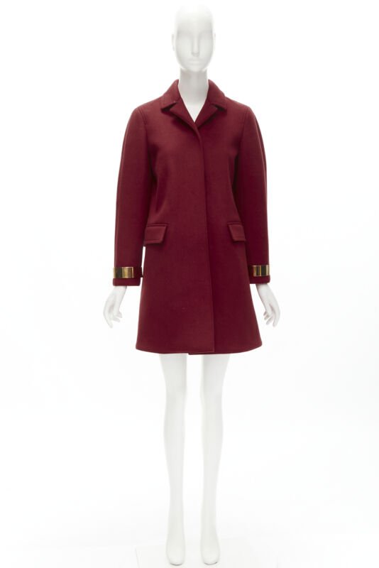 BURBERRY PROPRSUM 90% cashmere blend red gold metal bar coat IT38 XS