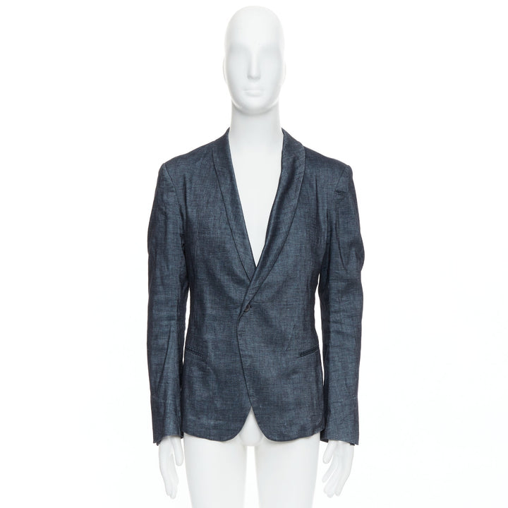 HAIDER ACKERMANN Runway dark blue linen cotton shawl blazer jacket M