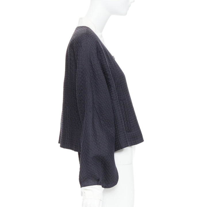 CHANEL 16C Paris Seoul Runway navy white silk cotton hanbok jacket FR36 S