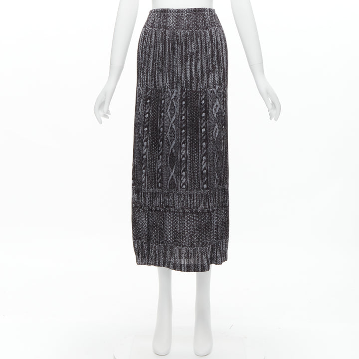 ISSEY MIYAKE PLEATS PLEASE grey black cable knit print pleated midi skirt JP2 M
