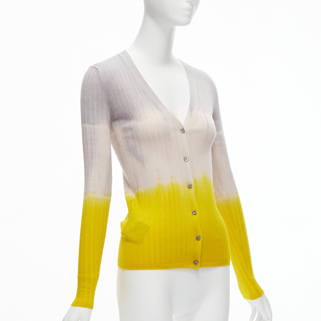 PRADA 2020 grey beige yellow ombre ribbed long sleeve cardigan sweater IT36 XXS