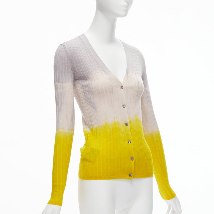 PRADA 2020 grey beige yellow ombre ribbed long sleeve cardigan sweater IT36 XXS