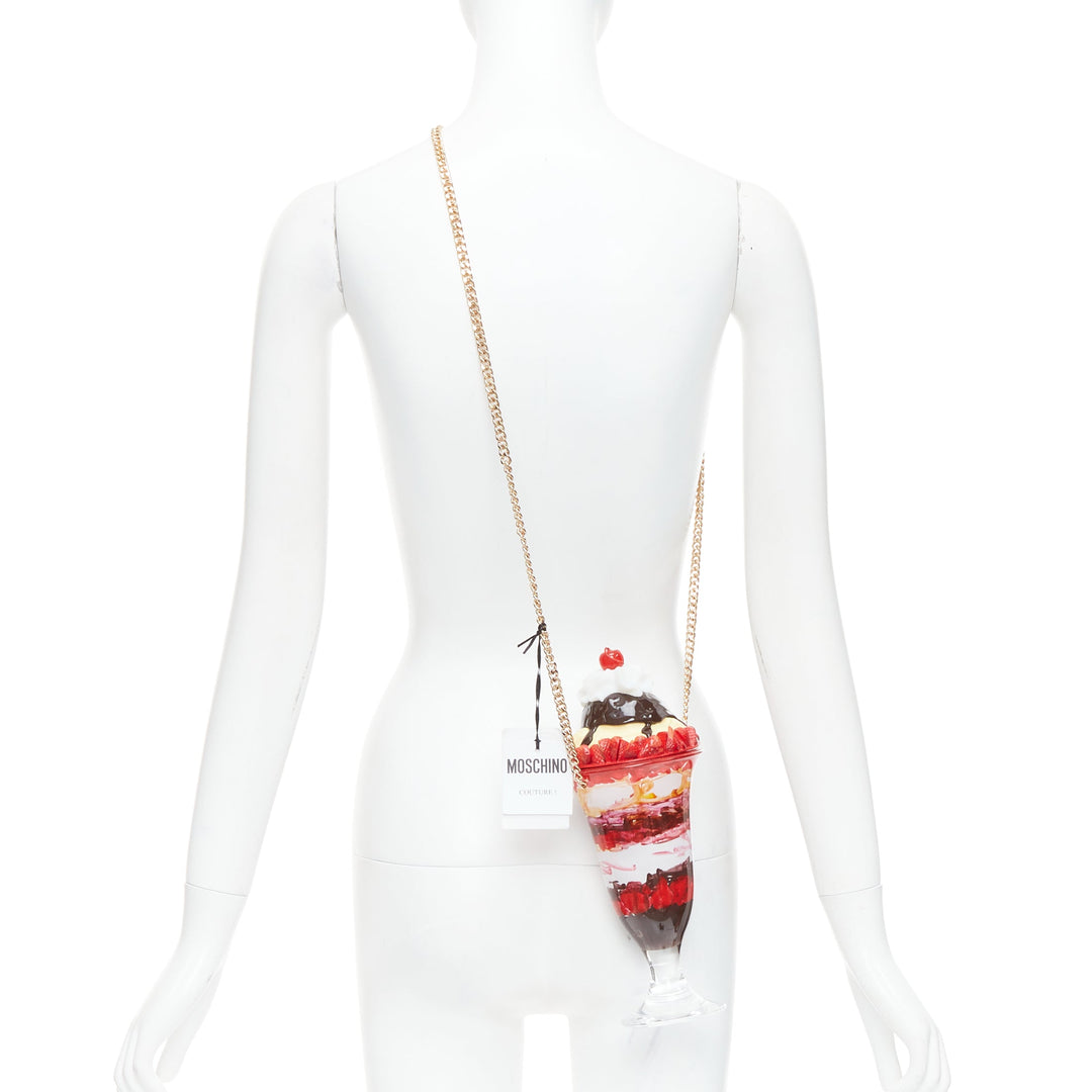 rare MOSCHINO 2022 Ice Cream Sundae Runway pink chocolate chain crossbody bag