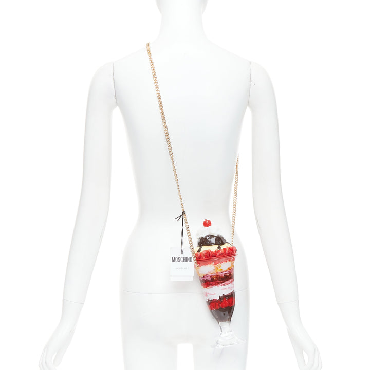 rare MOSCHINO 2022 Ice Cream Sundae Runway pink chocolate chain crossbody bag