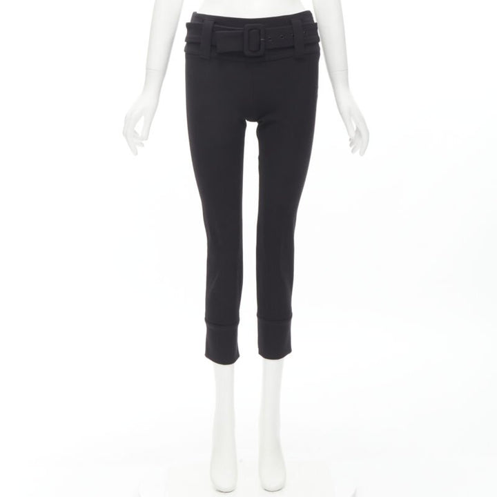 PRADA black wool buckle belt tapered cropped pants XS