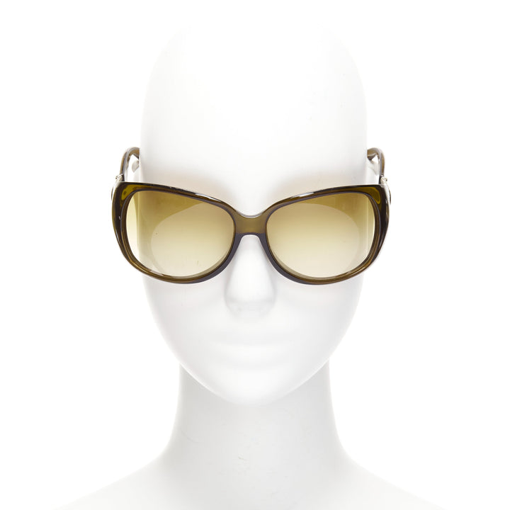 GUCCI GG2951E/S dark green silver GG bamboo buckle side wrap sunglasses