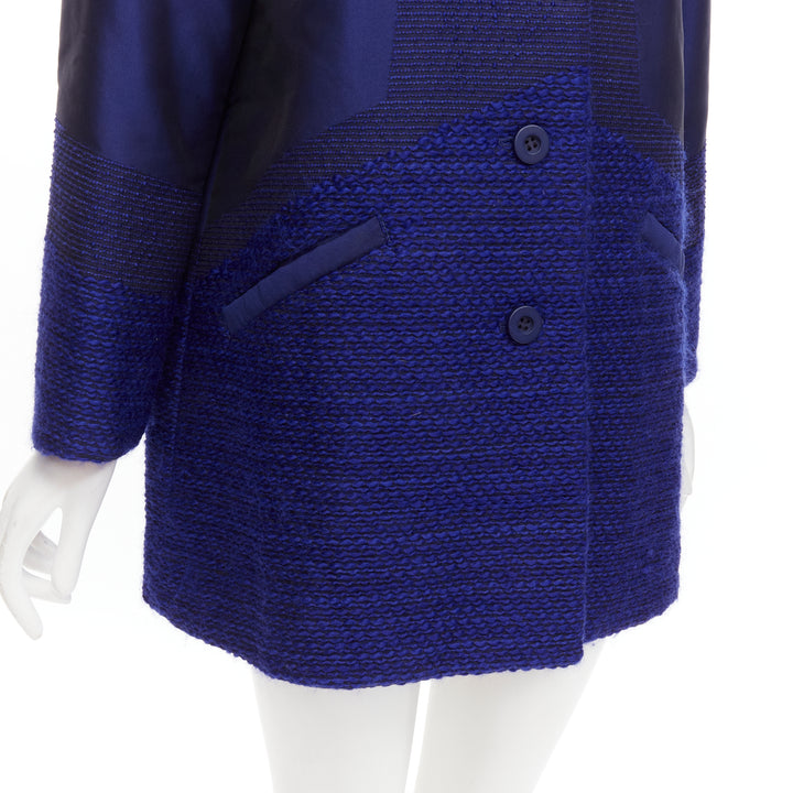 ISSEY MIYAKE cobalt blue taffeta tweed multi texture cocoon jacket coat M