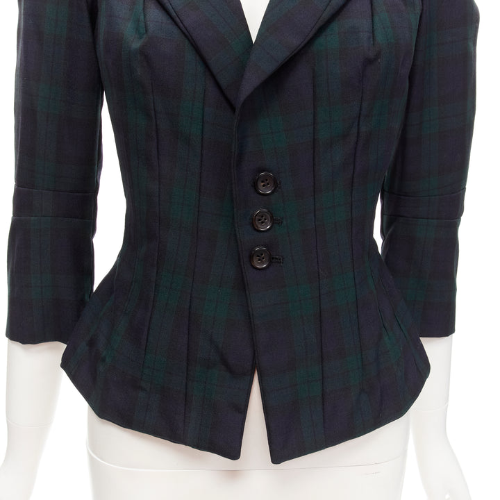JUNYA WATANABE 1996 Vintage green plaid deconstructed panels fitted blazer S