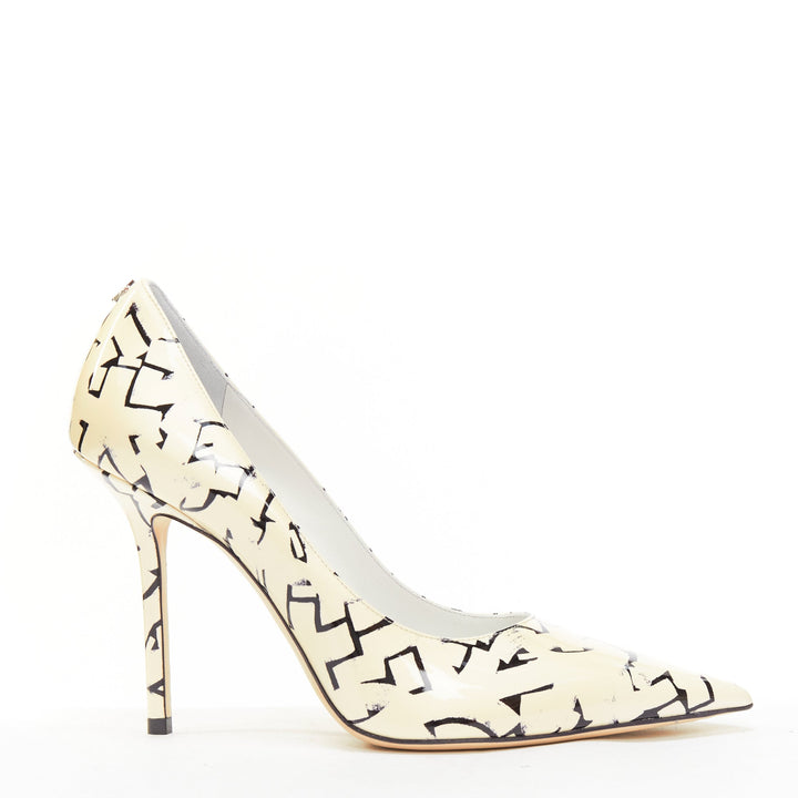 JIMMY CHOO ERIC HAZE Poggy black graphics pearl leather pumps EU38.5