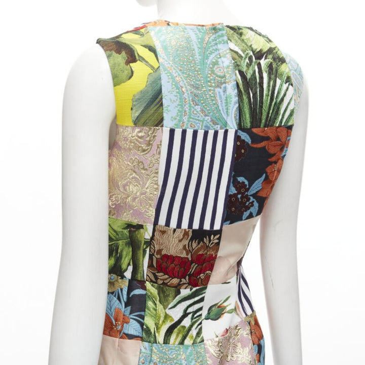 DOLCE GABBANA 2021 mixed grid patchwork jacquard front slit  midi dress IT38 XS