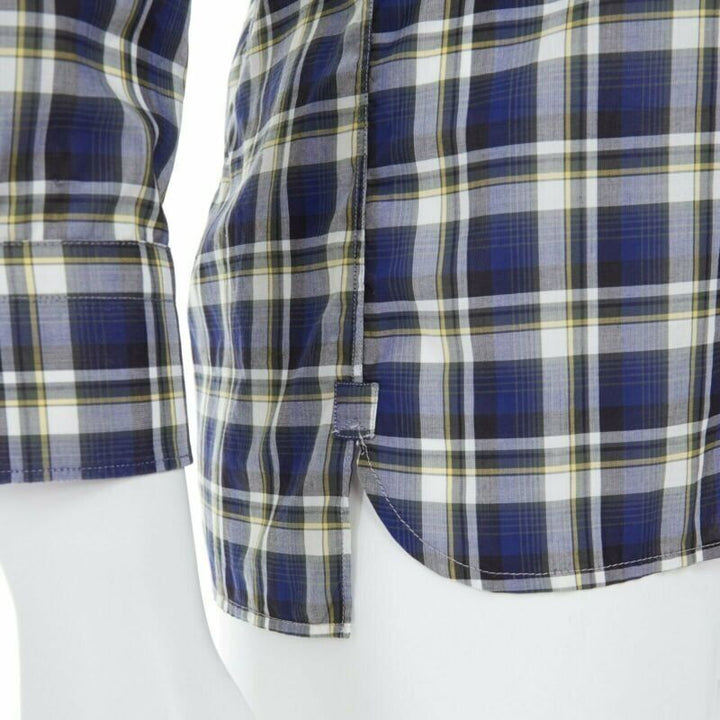 LANVIN ALBER ELBAZ blue checked cotton grosgrain ribbon collar shirt EU38 S