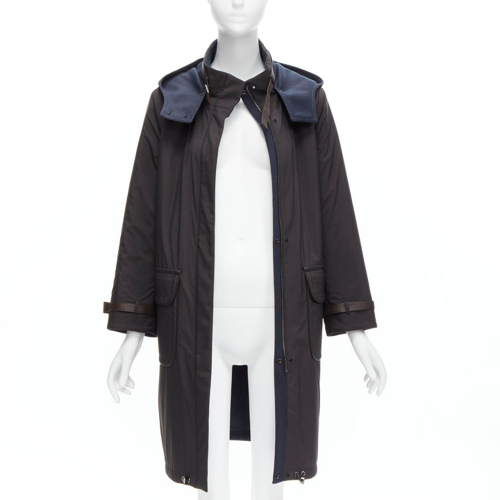 LORO PIANA Storm System Reversible cashmere wool leather trimmed jacket IT46 XL