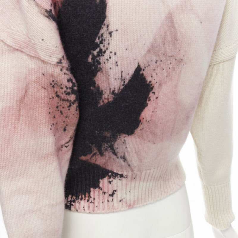 ALEXANDER MCQUEEN 2021 Anemone wool cashmere floral print cropped sweater XXS