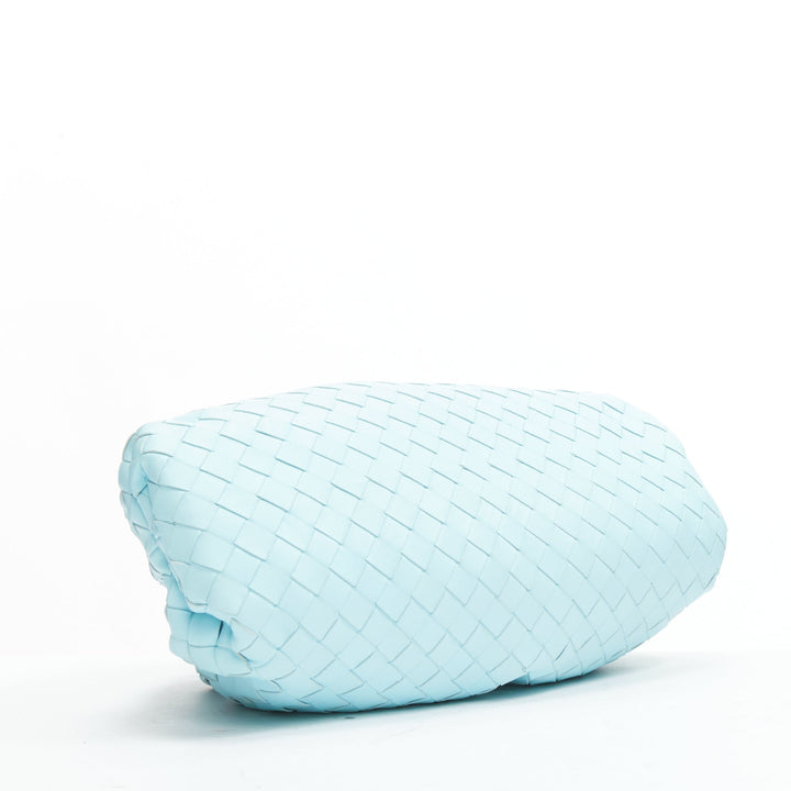 BOTTEGA VENETA The Pouch sky blue Intercciato woven leather magnetic clutch bag