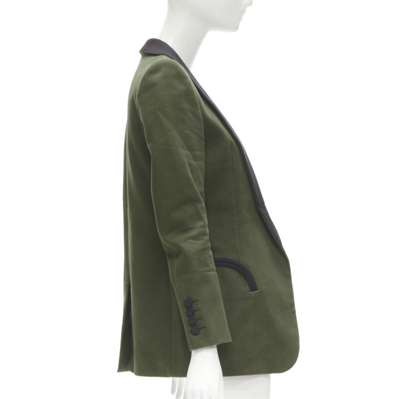 BLAZE MILANO Midnight Smoking khaki green cotton curved pocket shawl blazer S